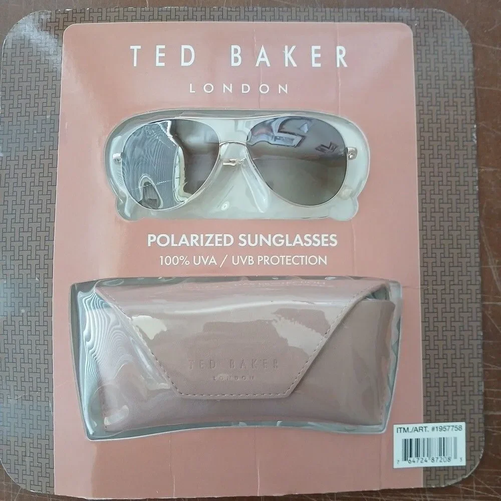 TED BAKER Womens Rose Gold Brown Gradient Polarized Metal Aviator Sunglasses NEW